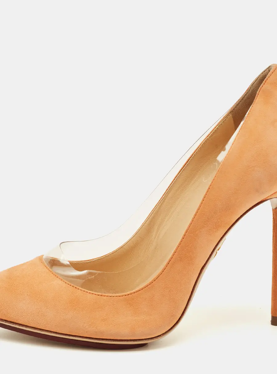 Charlotte Olympia Orange Suede and PVC Dolly Pointed Toe Pumps Size 36.5
