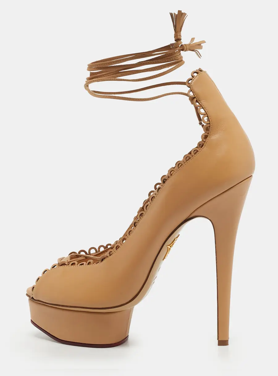 Charlotte Olympia Beige Leather Paloma Platform Pumps Size 40.5