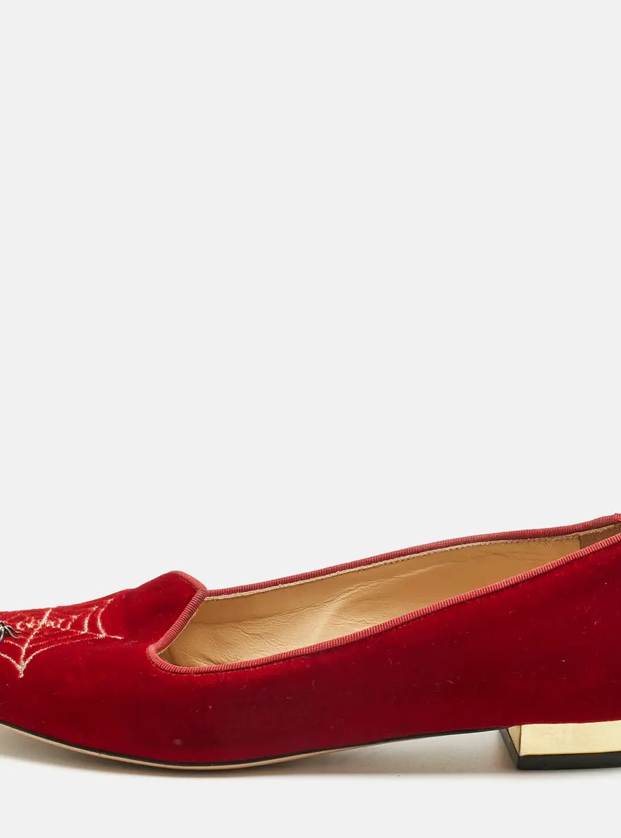 Charlotte Olympia Red Velvet Spider Ballet Flats Size 38