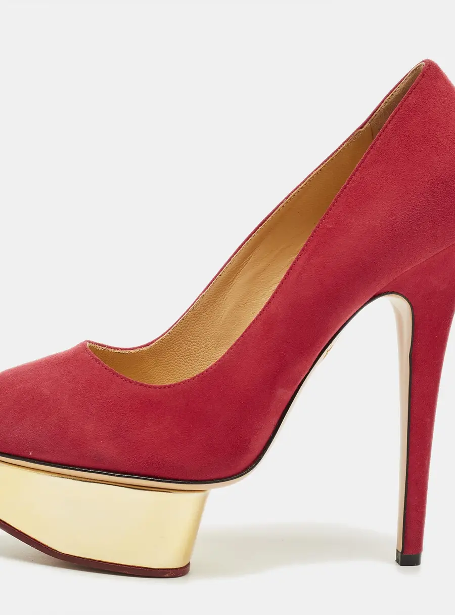 Charlotte Olympia Red Suede Dolly Platform Pumps Size 37