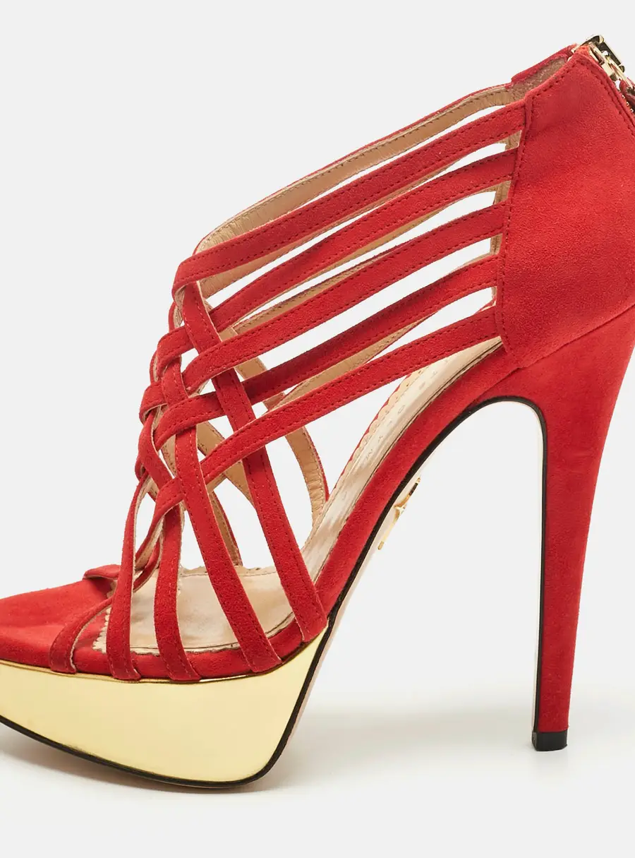Charlotte Olympia Size 36.5 Red Leather and Suede Platform Sandals