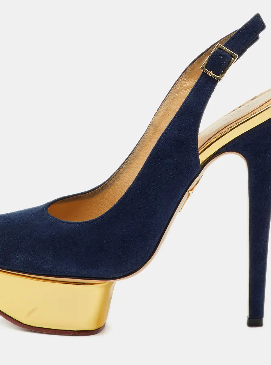 Charlotte Olympia Blue Suede Dolly Slingback Platform Pumps Size 36.5
