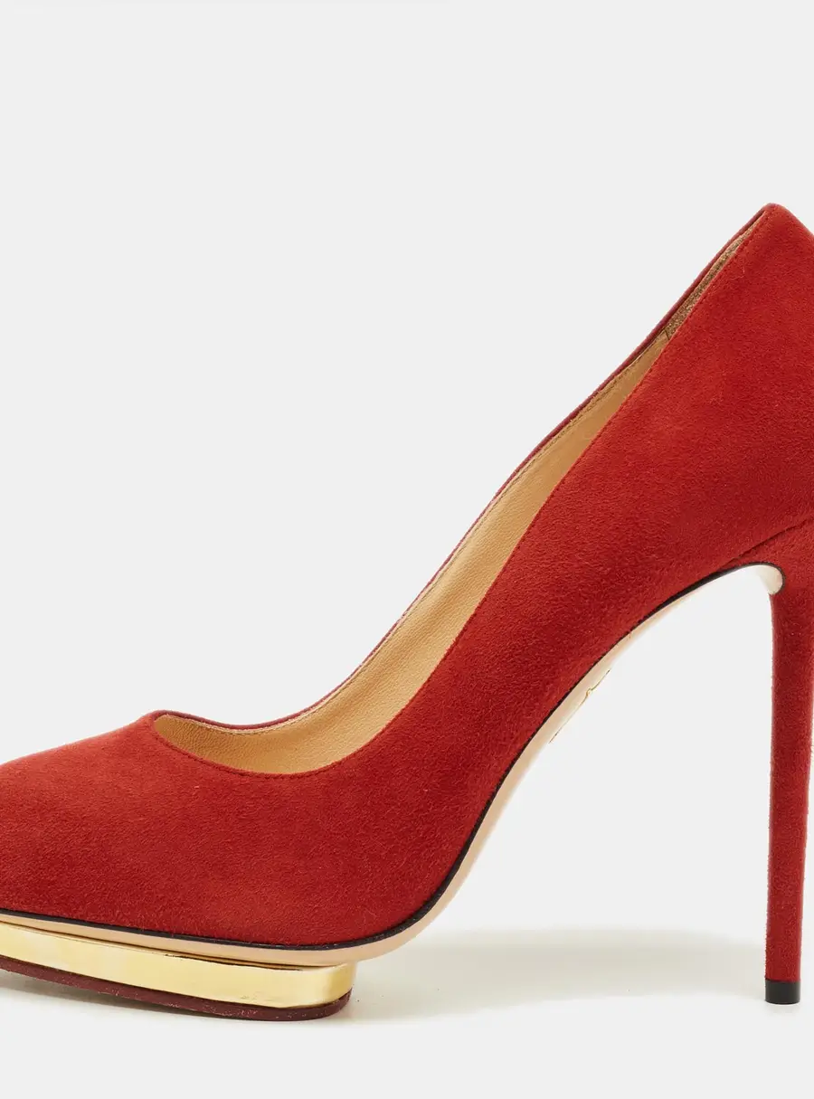 Charlotte Olympia Red Suede Dolly Platform Pumps Size 40.5