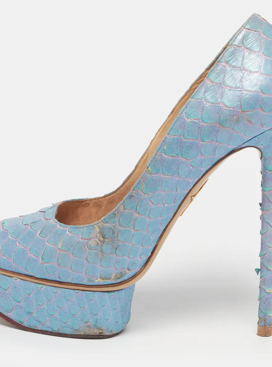 Charlotte Olympia Dolly Size 37 Blue Python Platform Pumps