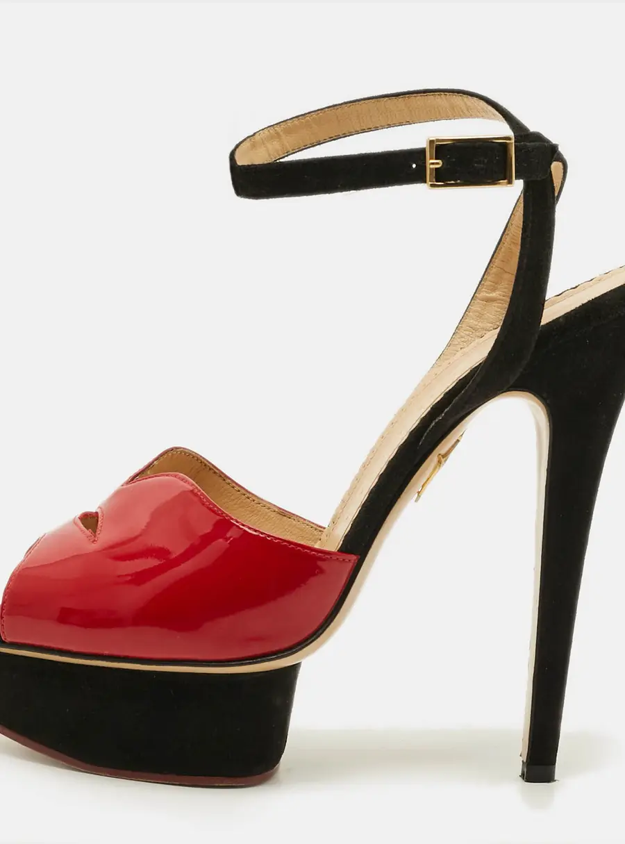 Charlotte Olympia Size 39 Red Patent Leather Suede Platform Sandals