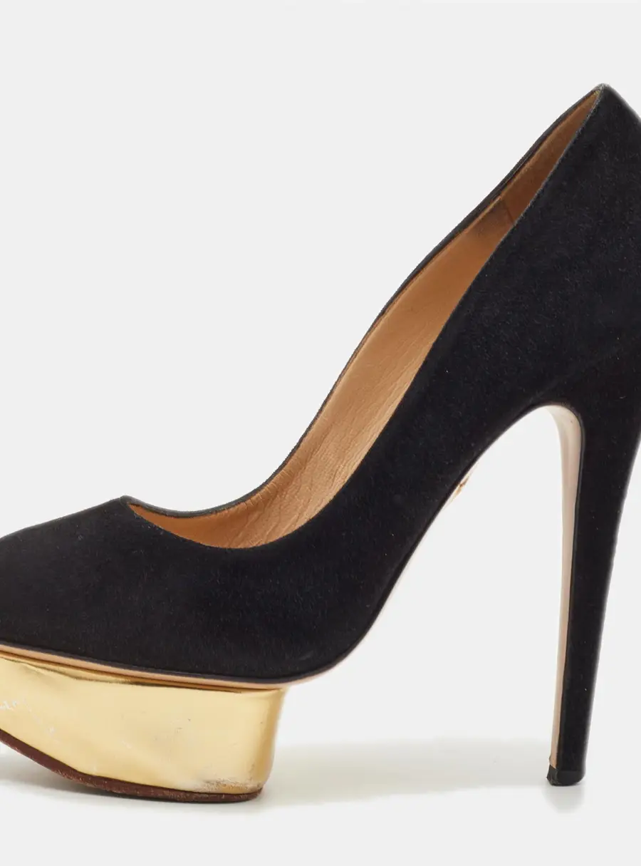 Charlotte Olympia Dolly Size 37.5 Black Suede Platform Pumps