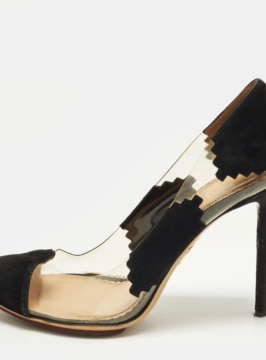 Charlotte Olympia Montana Size 38 Transparent/Black PVC and Suede Pumps