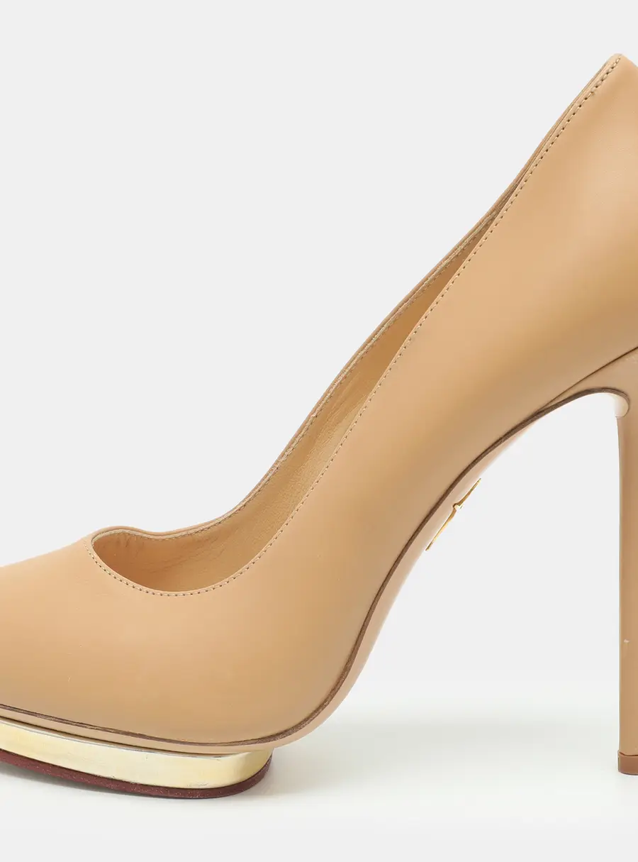 Charlotte Olympia Monroe Size 40 Beige Leather Platform Pumps