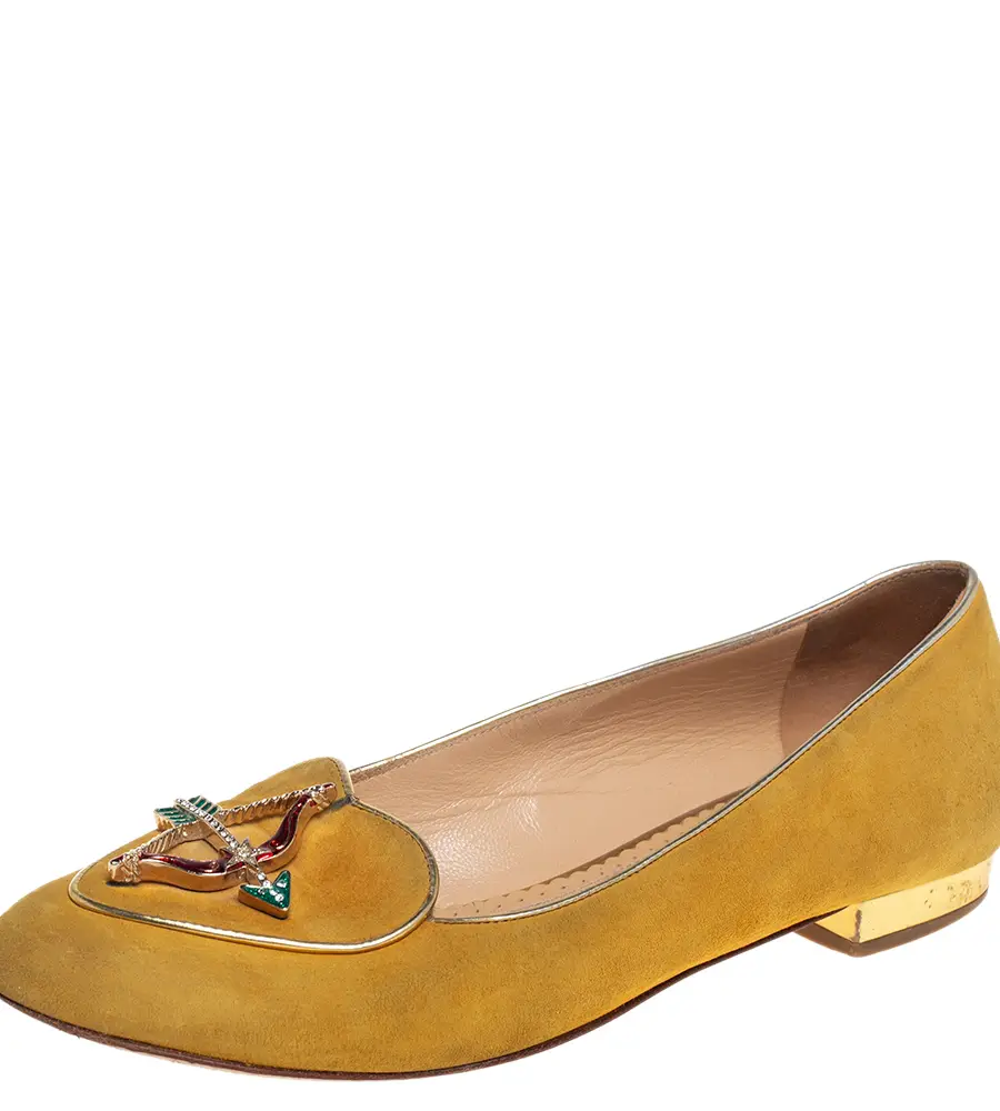 Charlotte Olympia Size 36.5 Yellow Leather and Suede Ballet Flats
