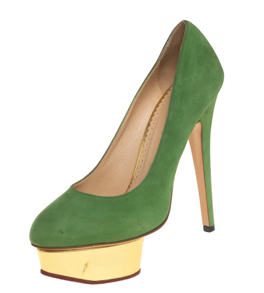 Charlotte Olympia Green Suede Dolly Platform Pumps Size 36.5