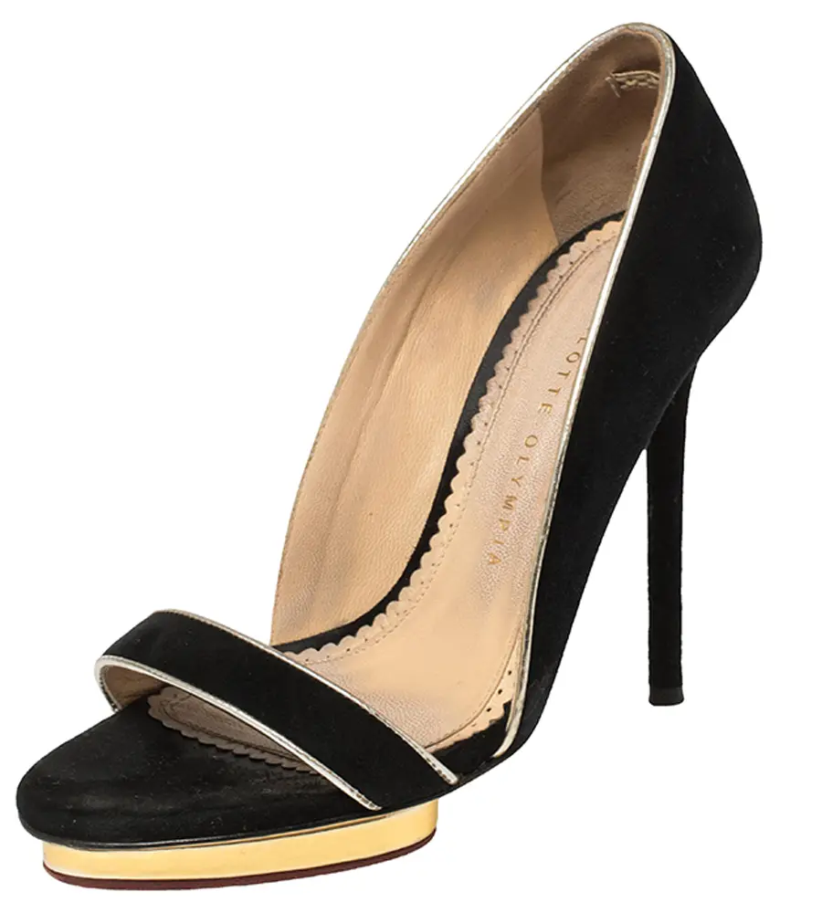 Charlotte Olympia Black Suede Christine Open Toe Sandals Size 36.5