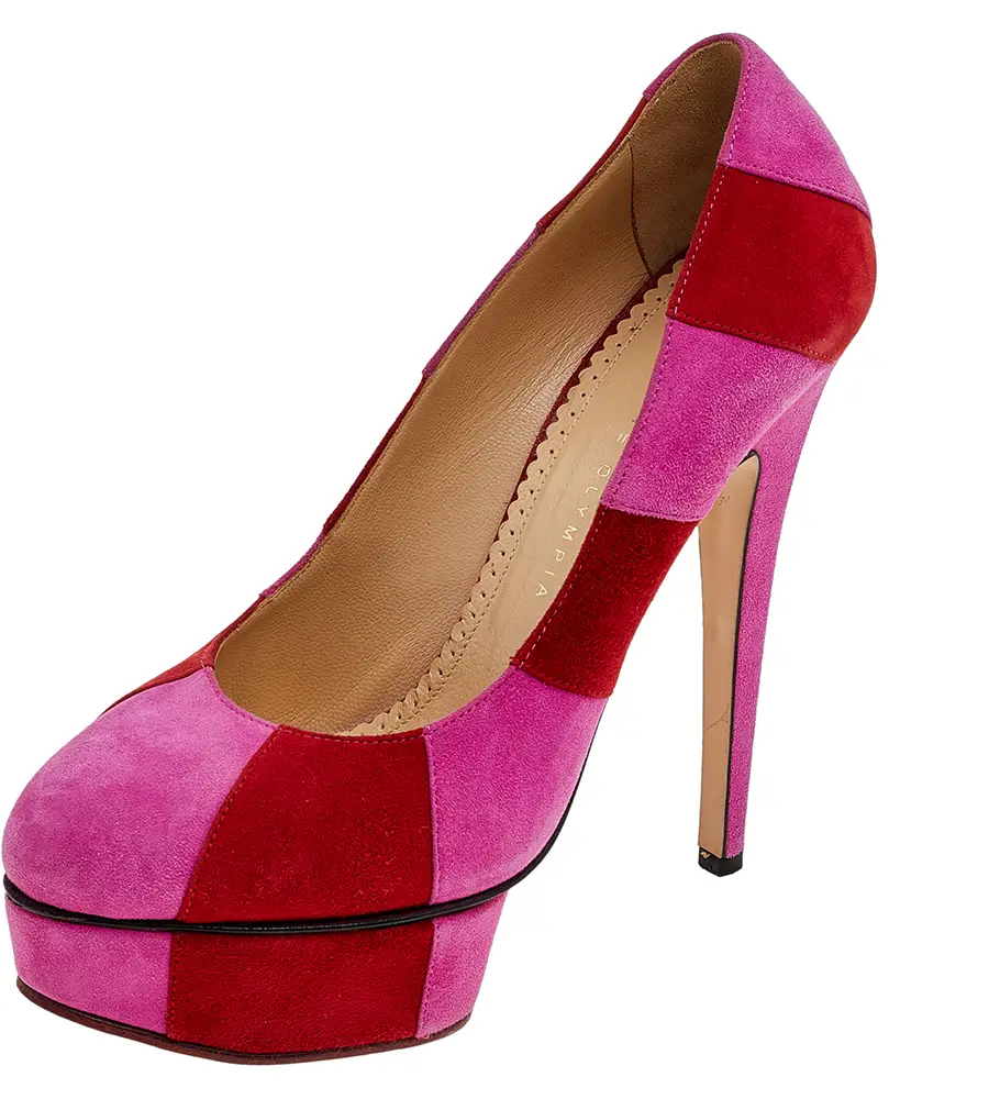Charlotte Olympia Pink/Red Suede Striped Priscilla Platform Pumps Size 38