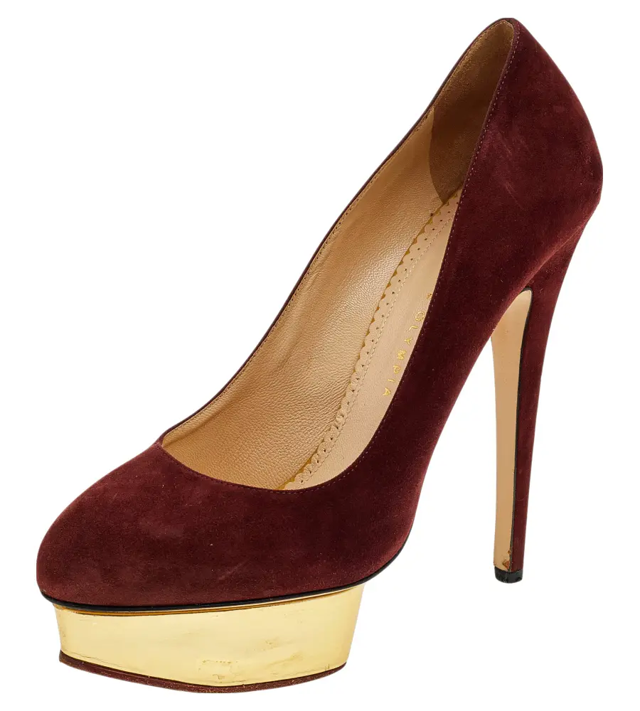 Charlotte Olympia Burgundy Suede Dolly Platform Pumps Size 40