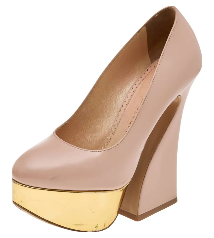 Charlotte Olympia Beige Leather Platform Pumps Size 35.5