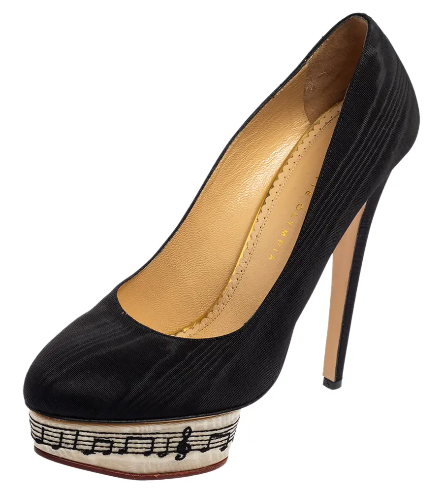 Charlotte Olympia Black Canvas Dolly Platform Pumps Size 41