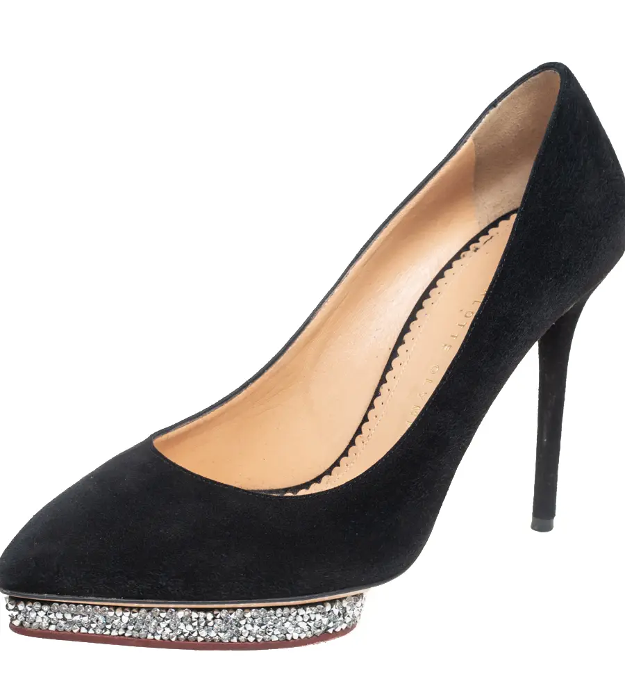 Charlotte Olympia Black Suede Debonaire Pointed Toe Platform Pumps Size 38