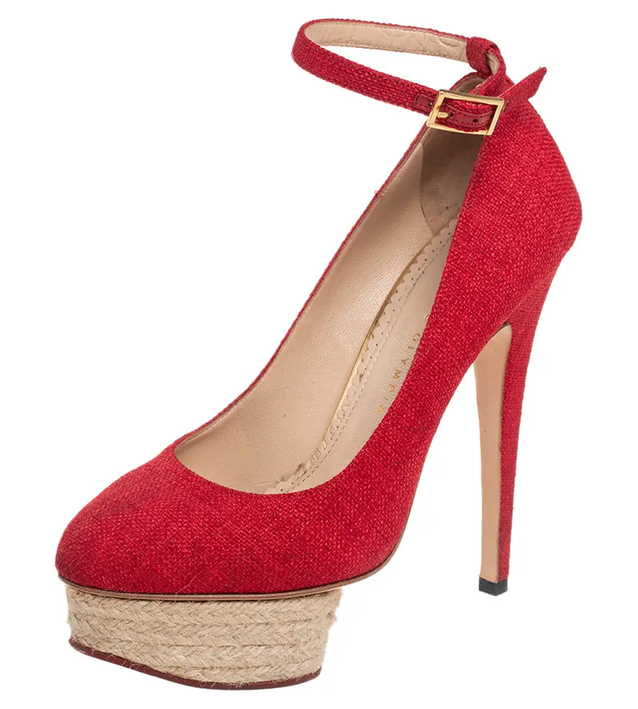 Charlotte Olympia Red Canvas Dolly Platform Pumps Size 38
