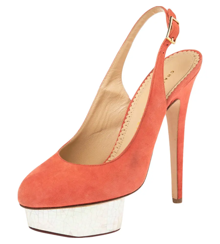 Charlotte Olympia Coral Suede Dolly Slingback Platform Pumps Size 38