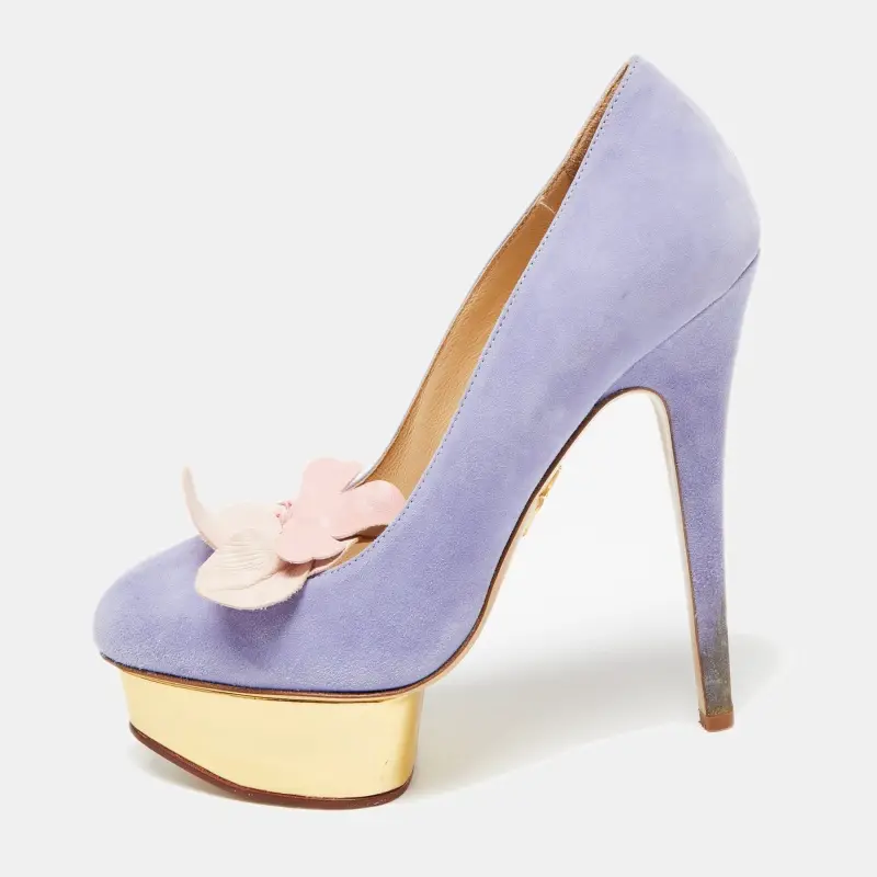 Charlotte Olympia Lavender Suede Dolly Platform Pumps Size 37