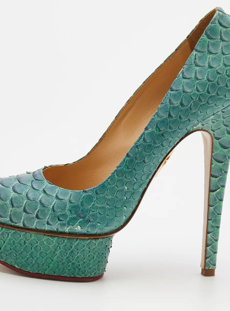 Charlotte Olympia Turquoise Blue Python Leather Priscilla Platform Pumps Size 38