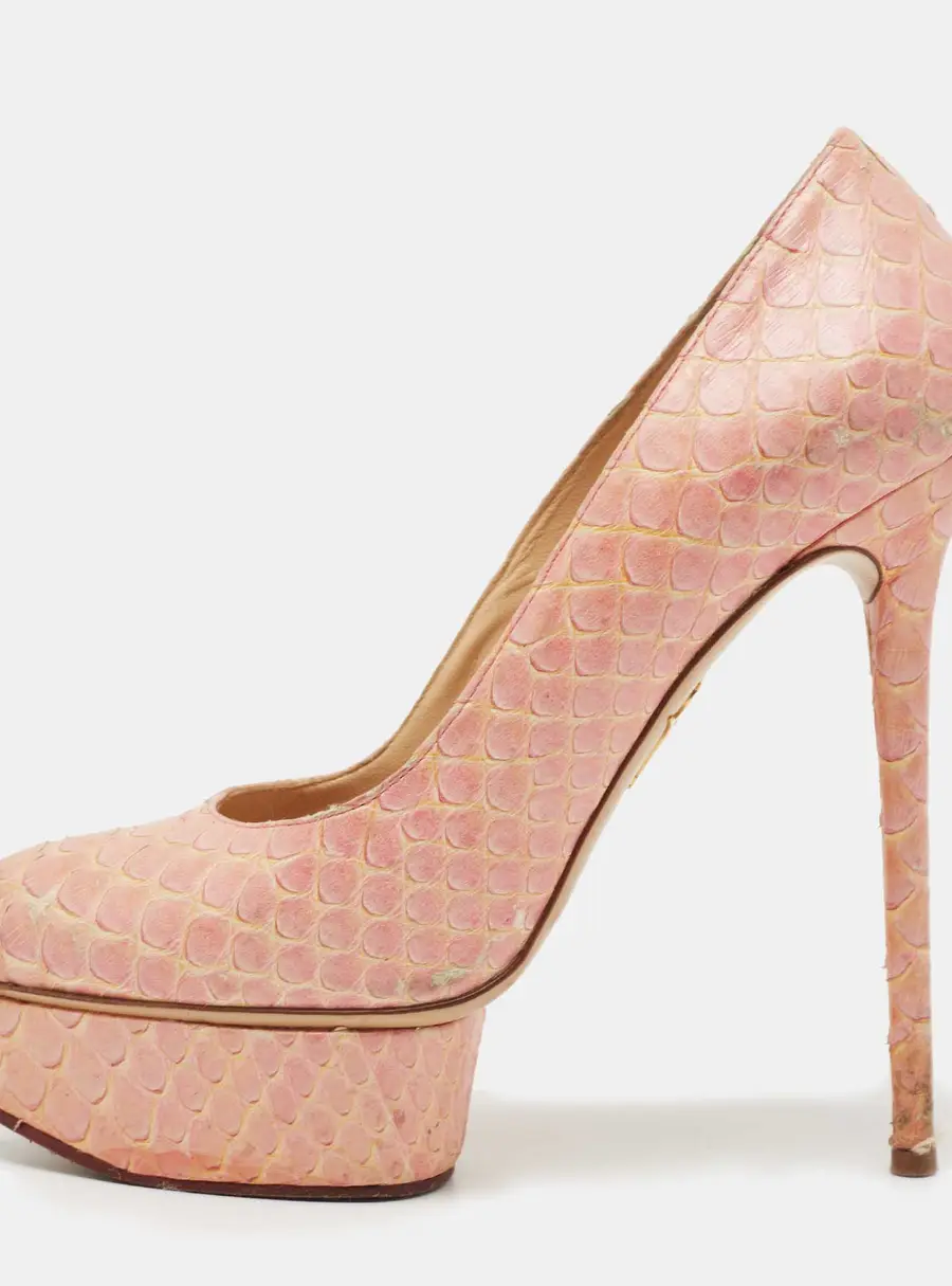 Charlotte Olympia Priscilla Size 37 Pink Python Leather Platform Pumps