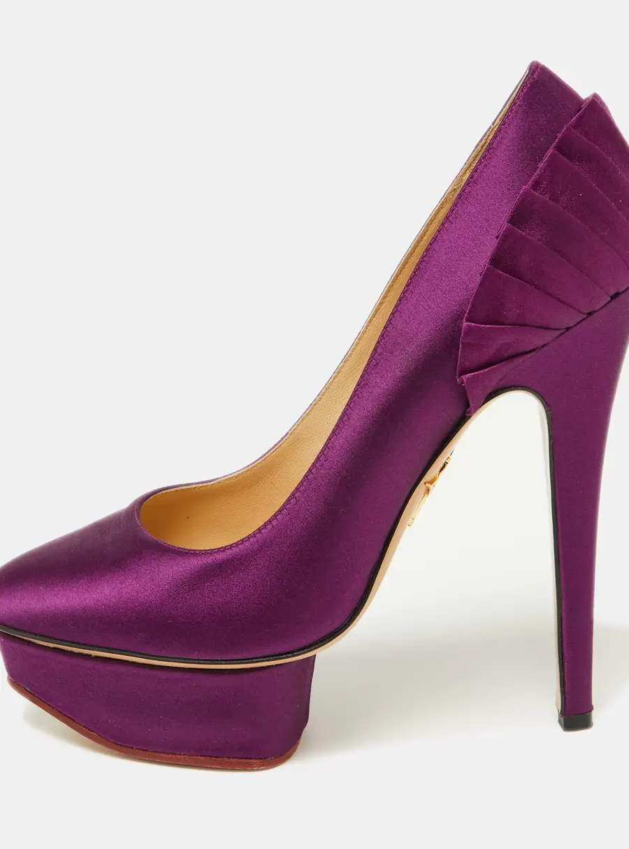 Charlotte Olympia Paloma Size 36 Purple Satin Platform Pumps