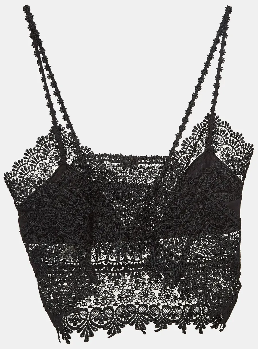 Charo Ruiz Black Lace Sheer Dana Top L