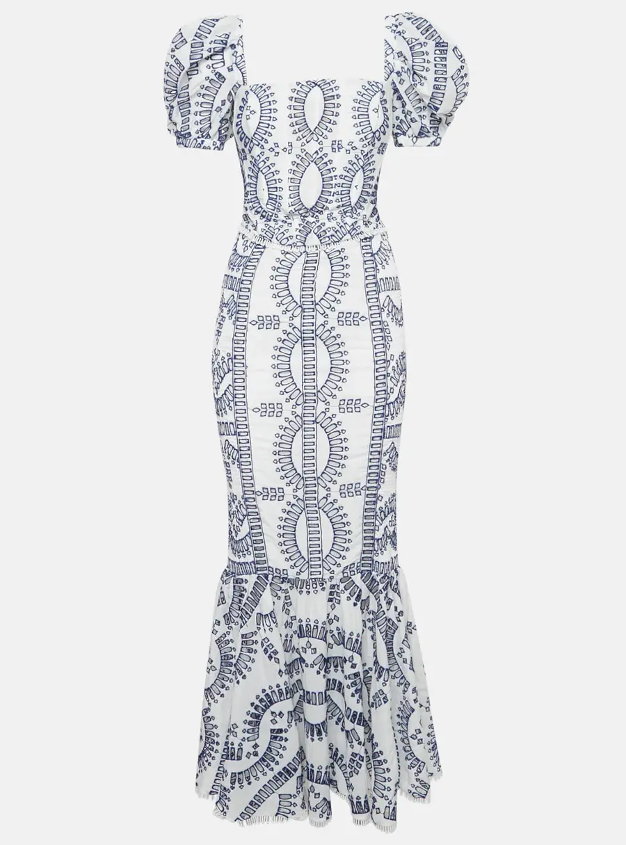 Charo Ruiz White/Blue Broderie Anglaise Shirring Top and Skirt Set S