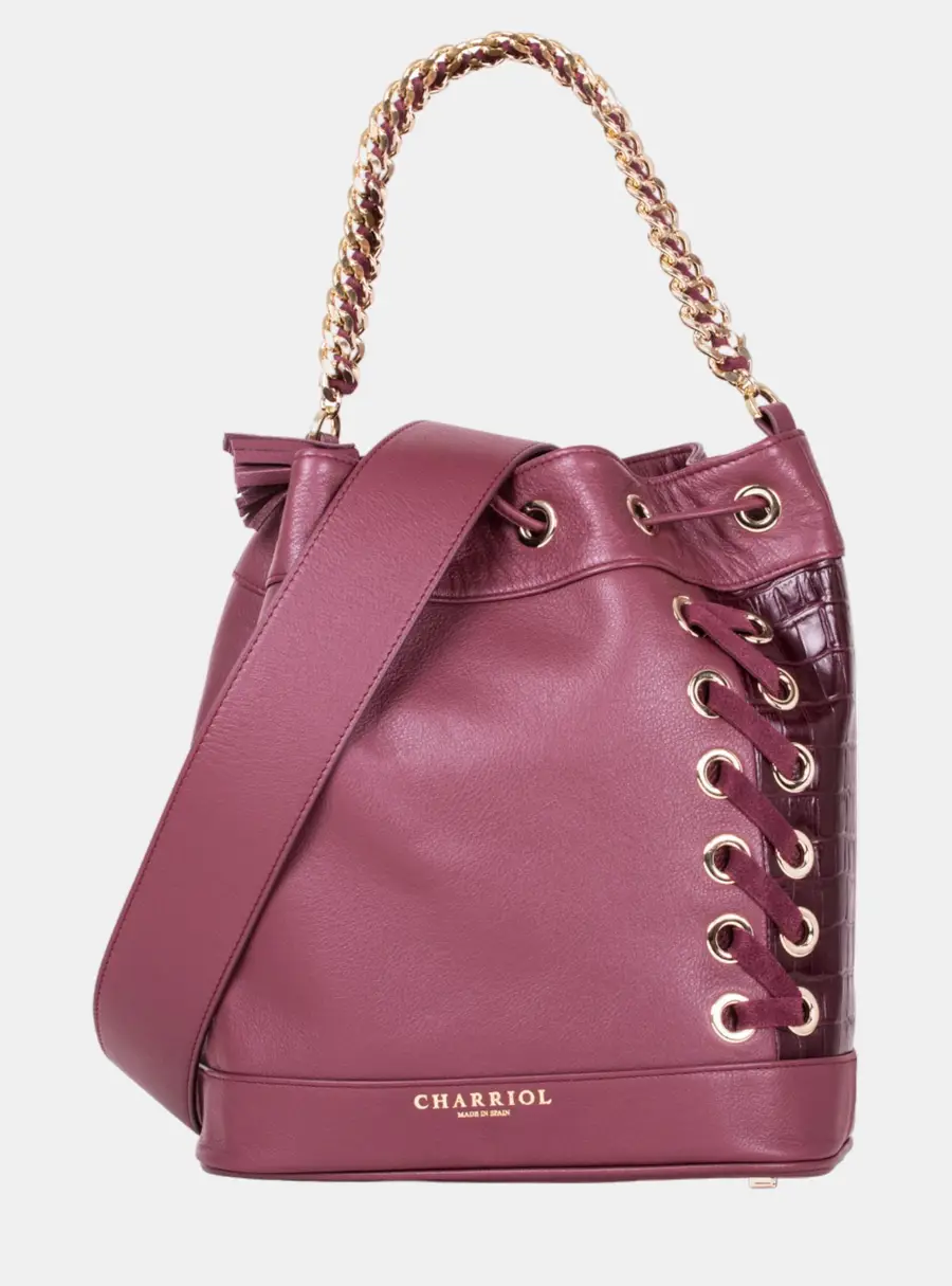 Charriol Bordeux Burgundy Leather Crossbody Bucket Bag