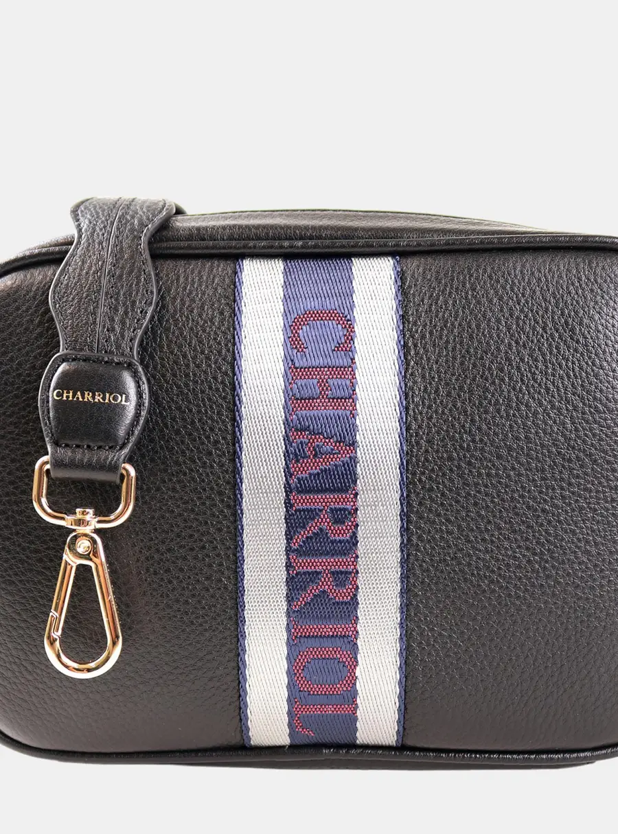 Charriol Deauville Small Black Pebble Leather Crossbody Bag