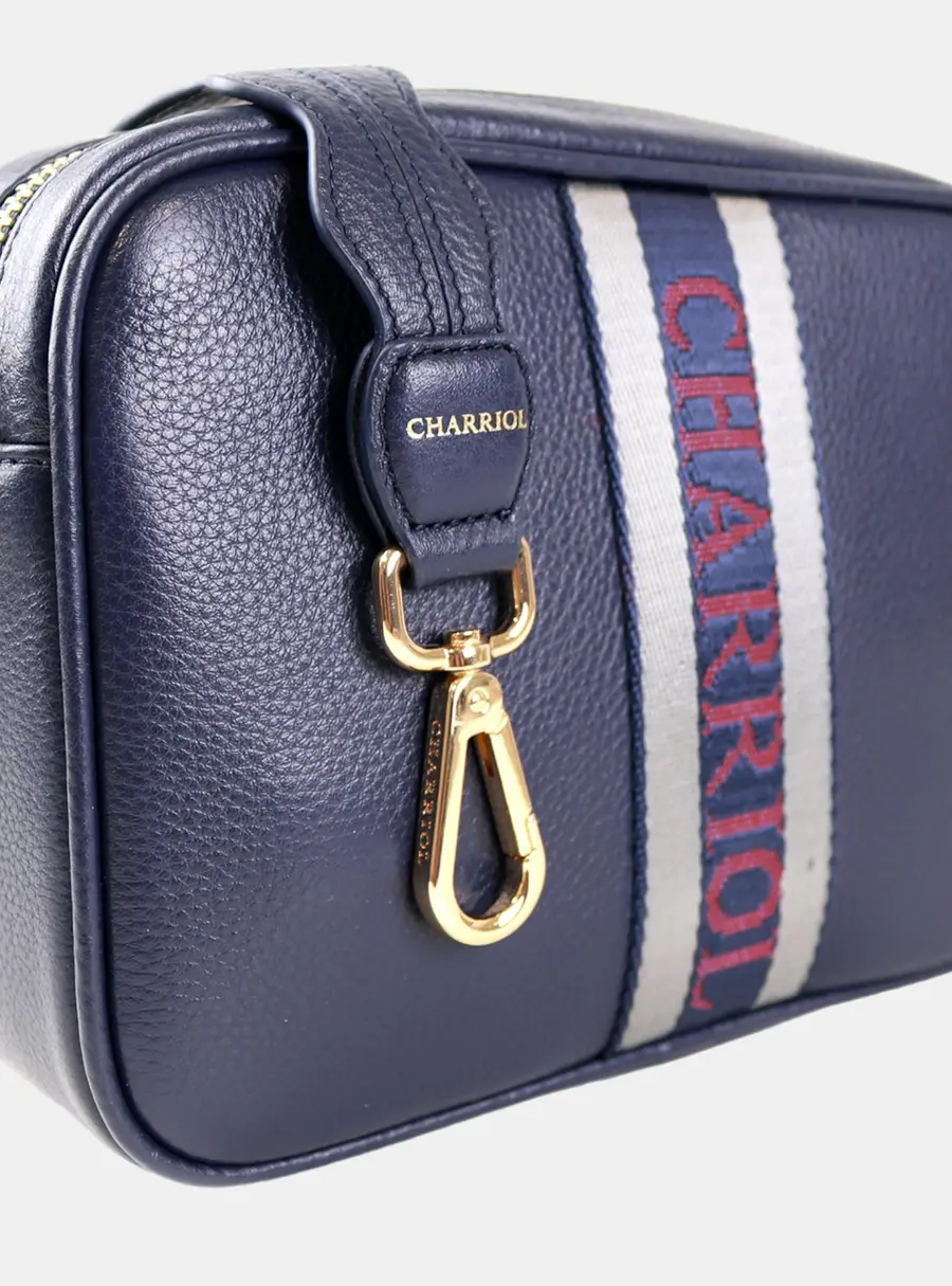 Charriol Deauville Medium Dark Blue Pebbled Leather Crossbody Bag