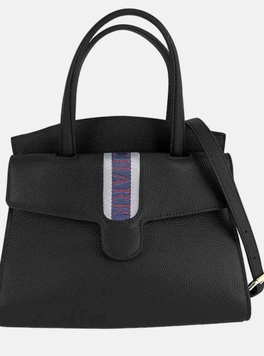 Charriol Deauville Medium Black Textured Leather Top Handle Bag