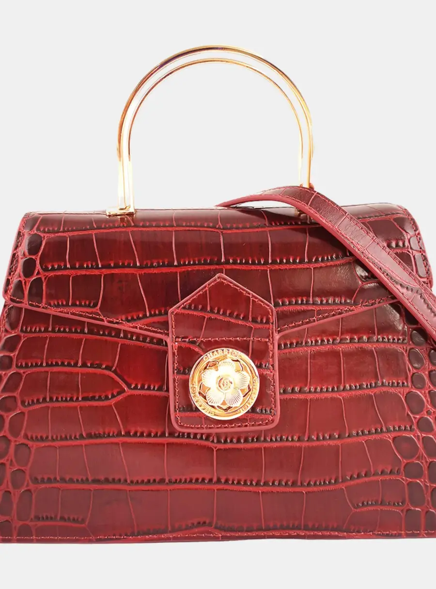 Charriol Laetitia Bordeaux Croc Embossed Leather Crossbody Bag