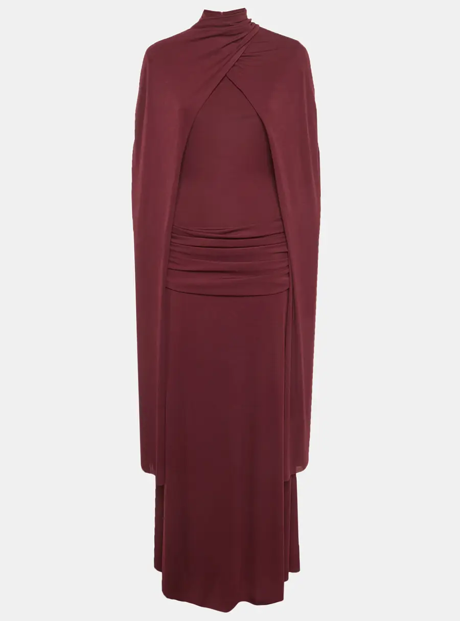 Chats By C.Dam Maroon Jersey Knit Cape Detail Valeris Maxi Dress S