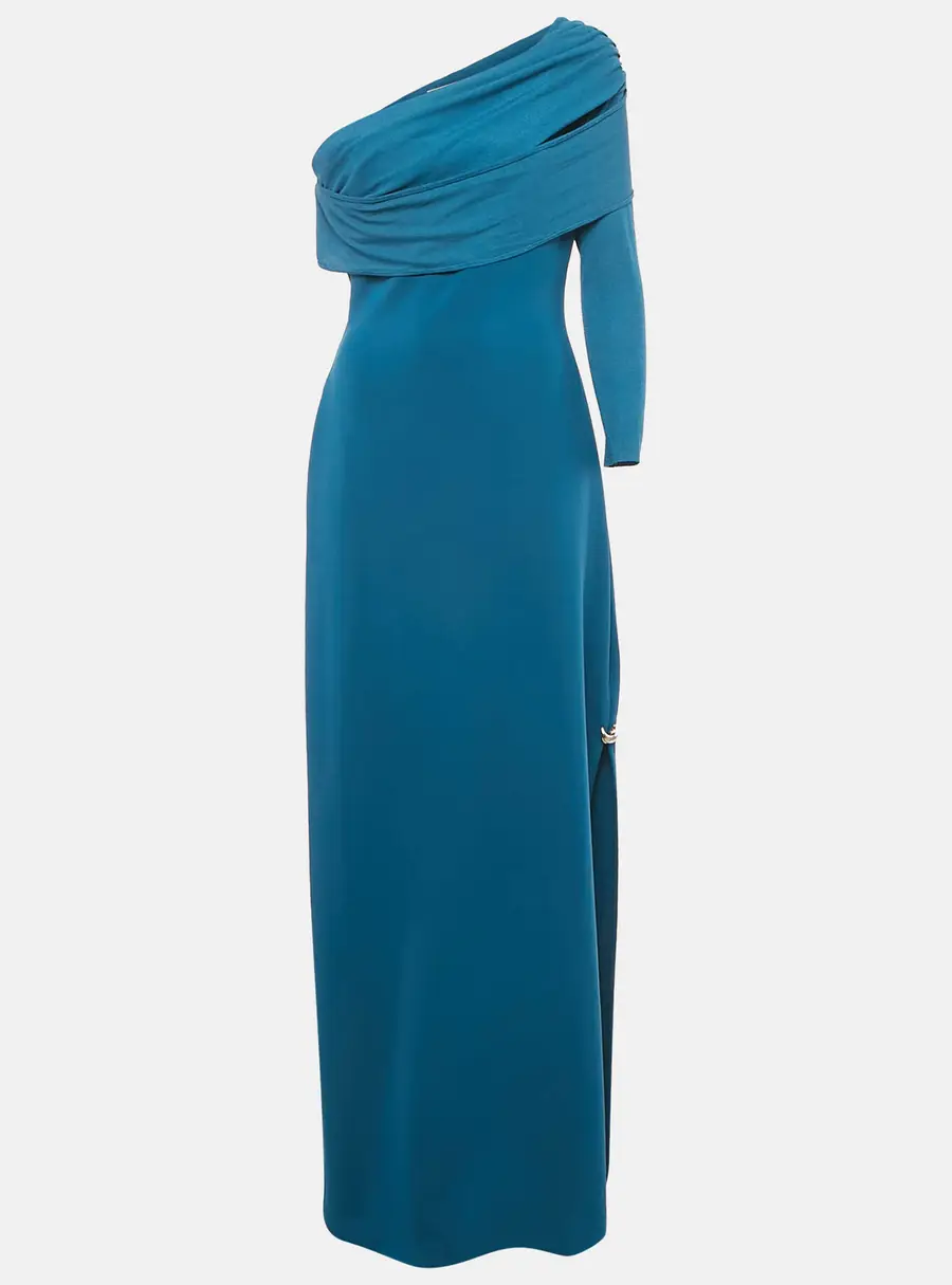 Chats By C.Dam Blue Jersey Draped Davi Maxi Dress S