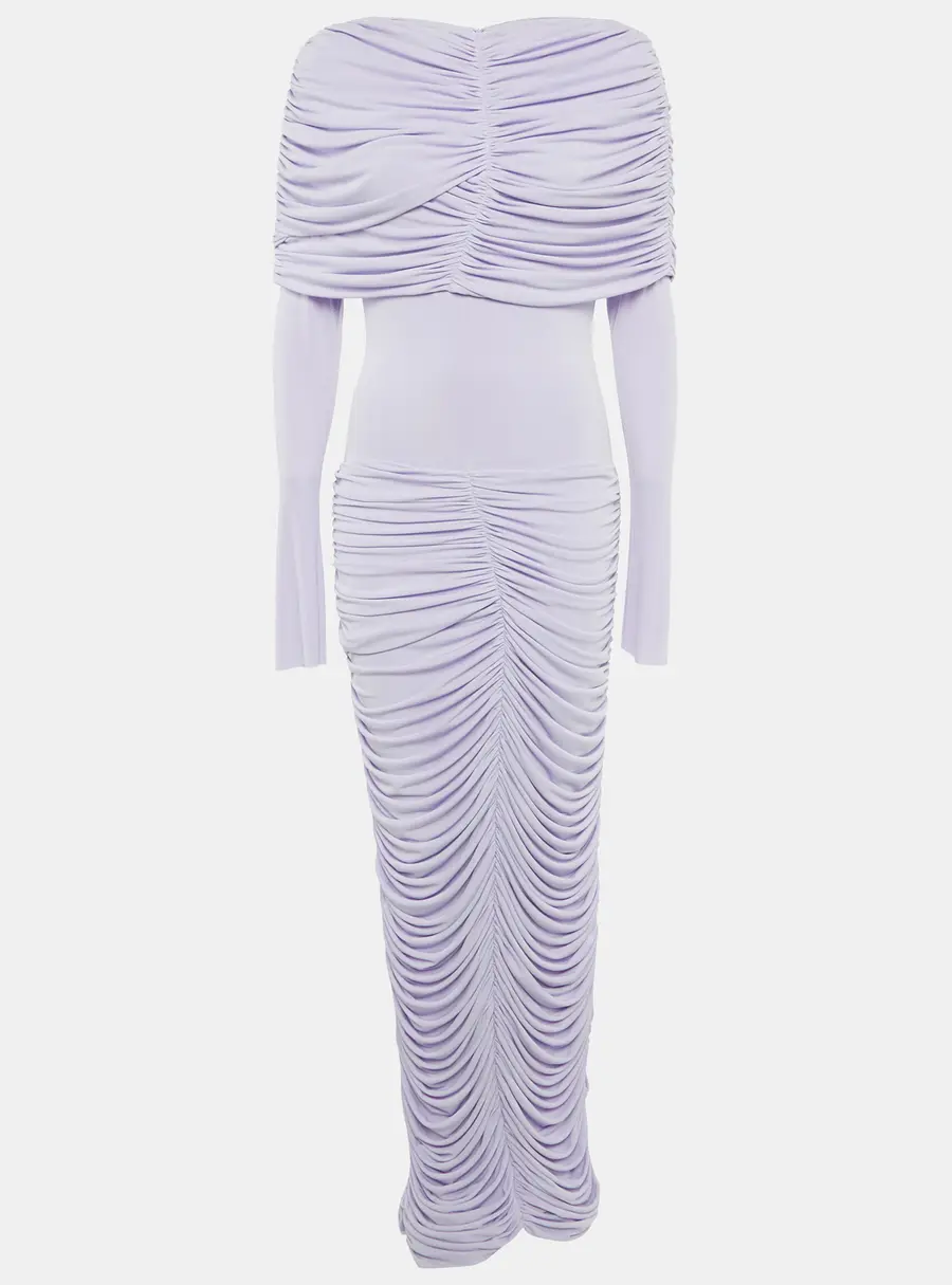 Chats By C.Dam Lavender Jersey Knit Ruched Serafina Maxi Dress S