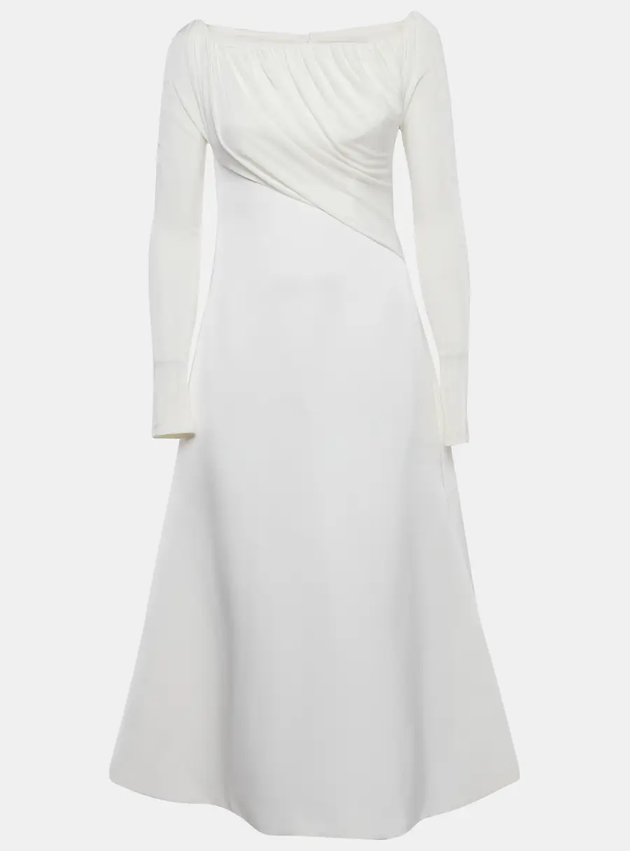 Chats By C.Dam White Jersey and Crepe Off-Shoulder Long Dress S