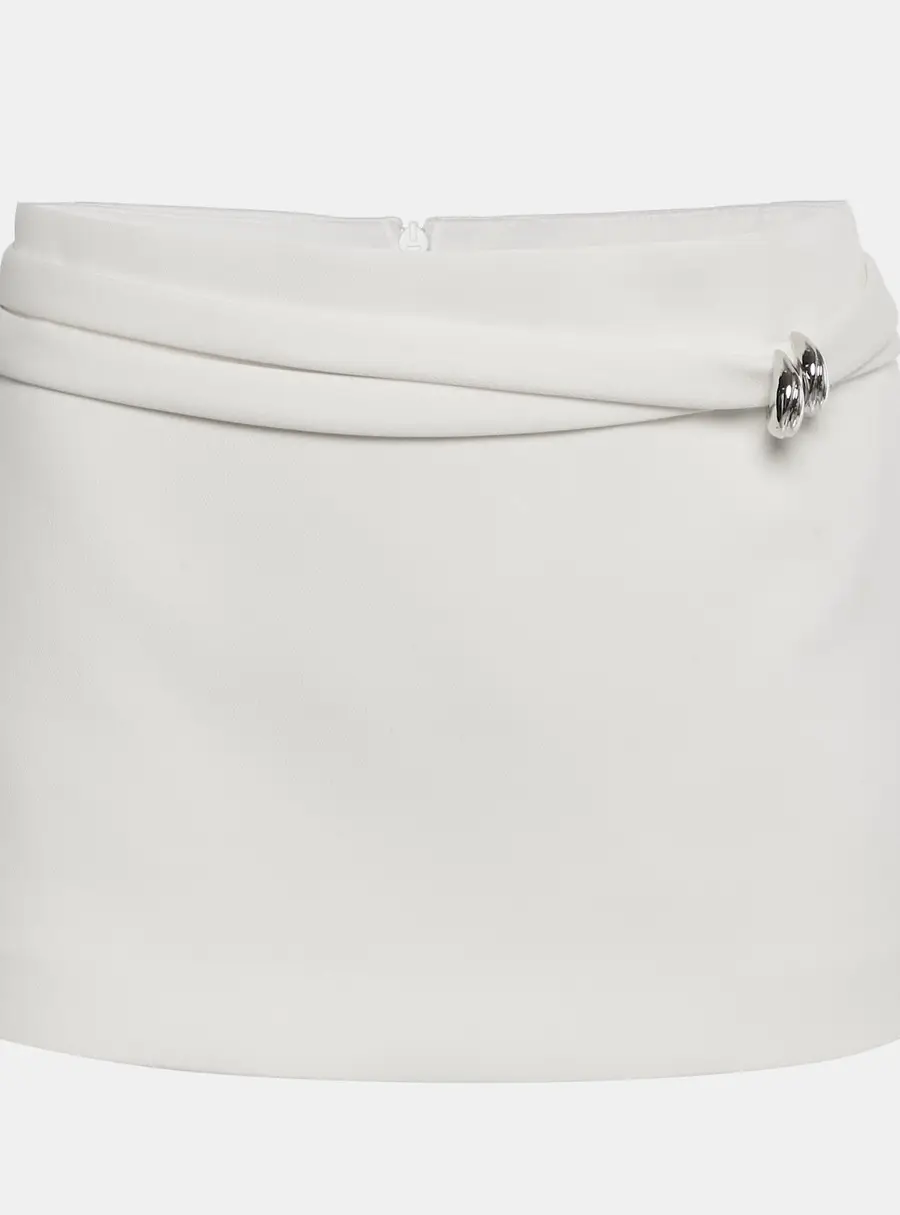 Chats by C.Dam White Gabardine Waist-Detail Mini Skirt S