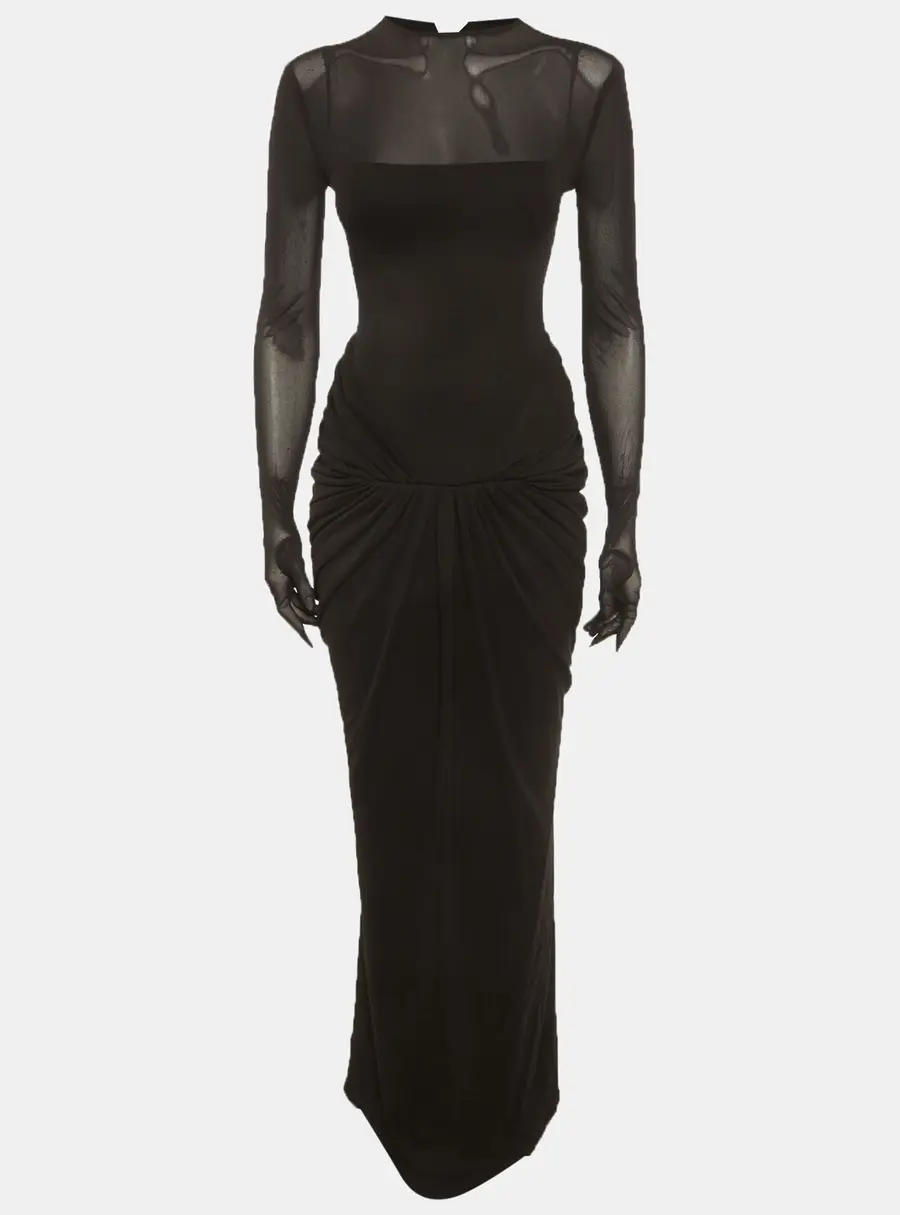 Chats By C.Dam Black Jersey Draped Serena Maxi Dress XS