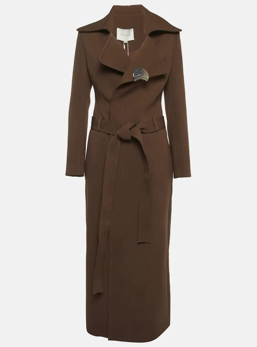 Chats By C.Dam Brown Twill Long Belted Elpis Coat S