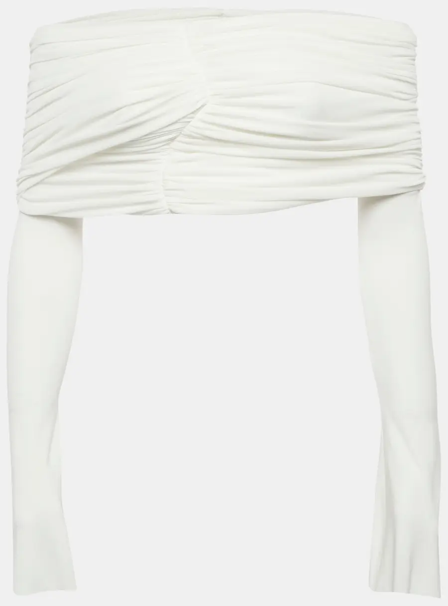 Chat by C. Dam White Jersey Draped Off Shoulder Dami Top XS