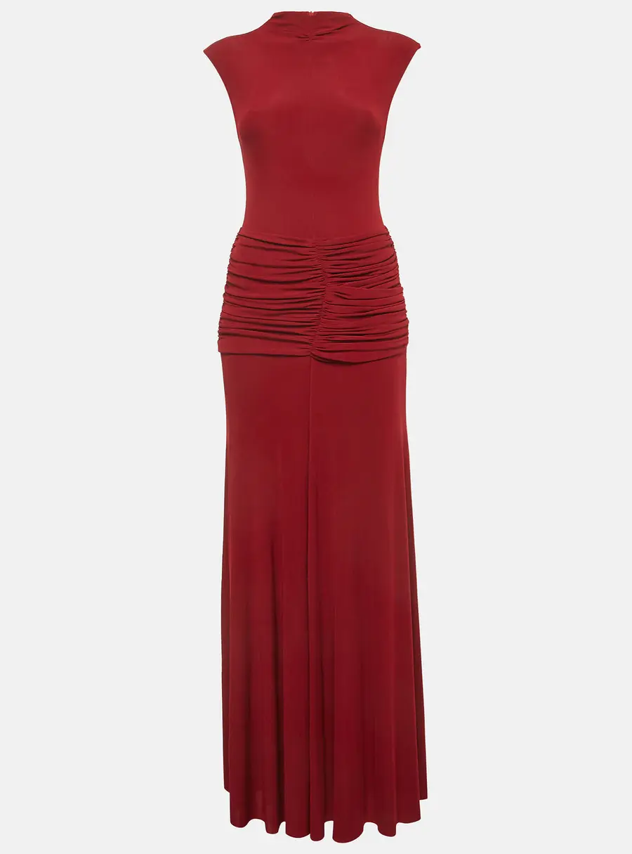 Chats By C.Dam Burgundy Jersey Knit Ruched Nana Maxi Dress S