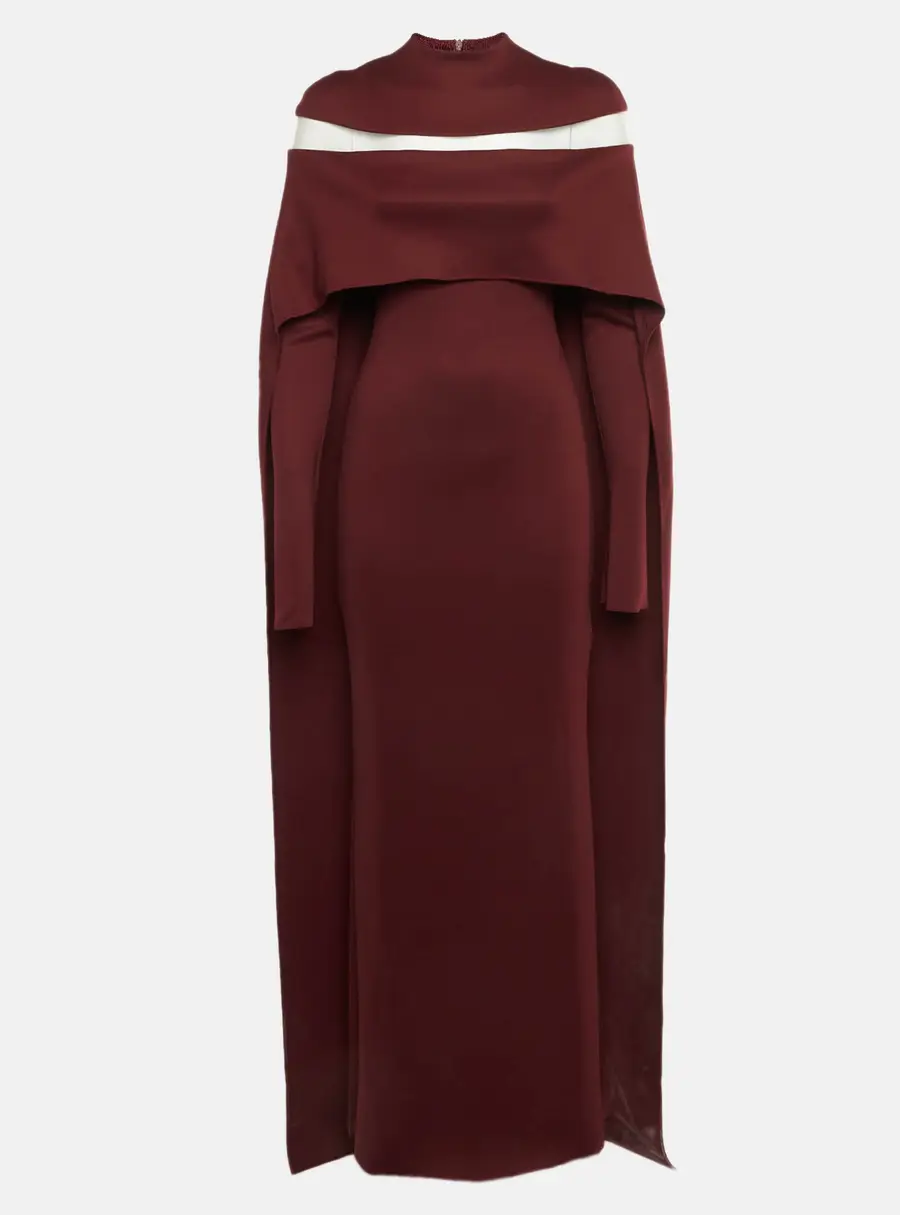 Chats By C.Dam Burgundy Knit Nehru Cape Maxi Dress XS