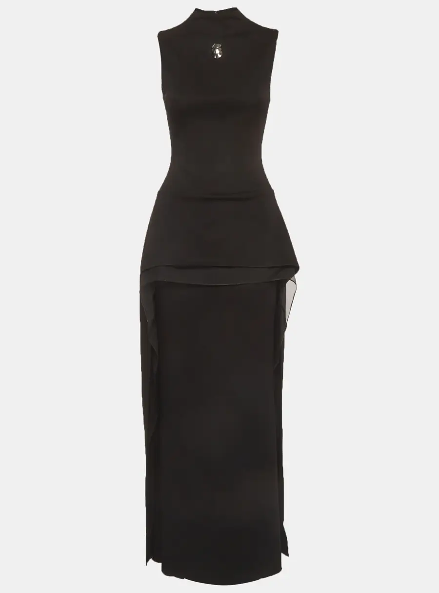 Chats By C.Dam Black Knit and Organza Pietra Dress XS