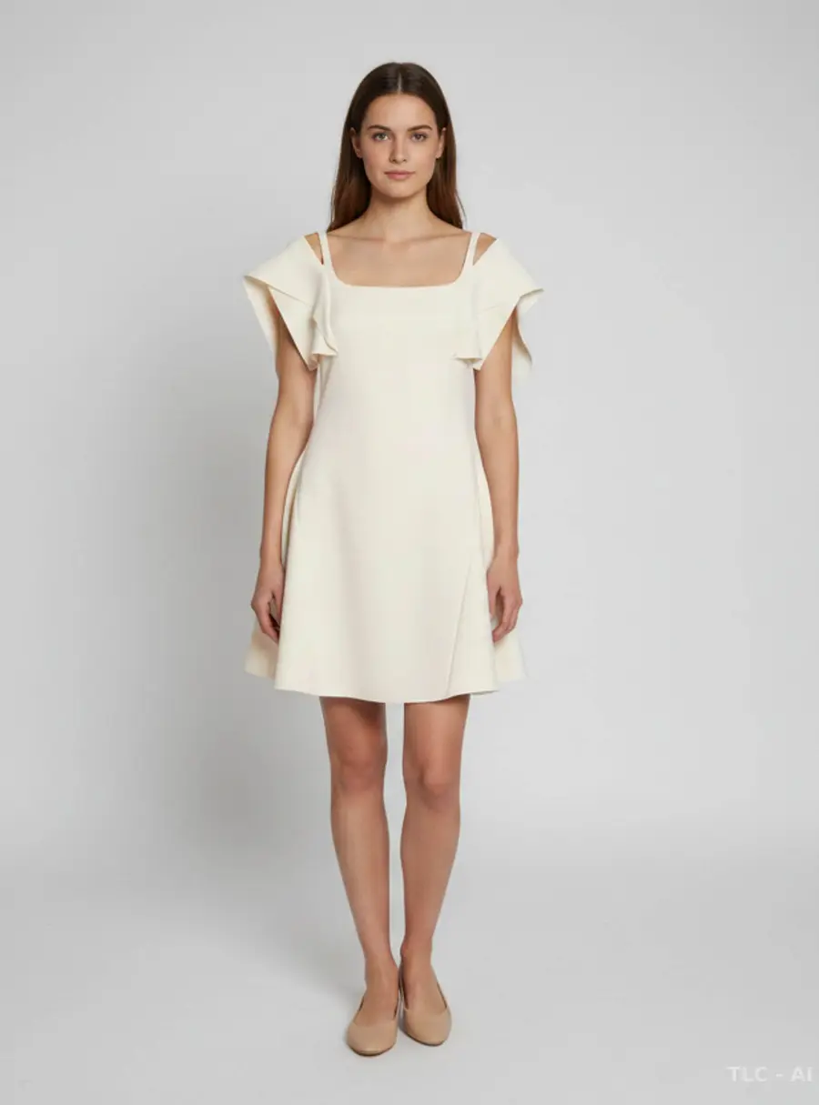 Chats By C.Dam Off White Jersey Flutter Sleeve Mini Dress XS