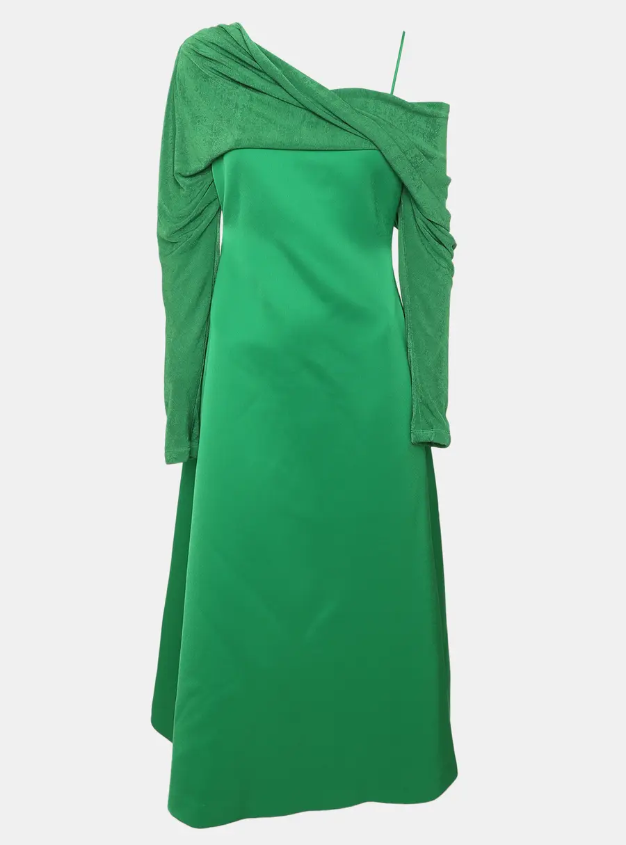 Chats By C.Dam Green Satin Phan Midi Dress M