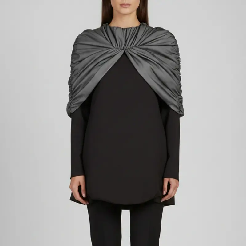 Chats By C.Dam Black Jersey and Organza Draped Aether Top S