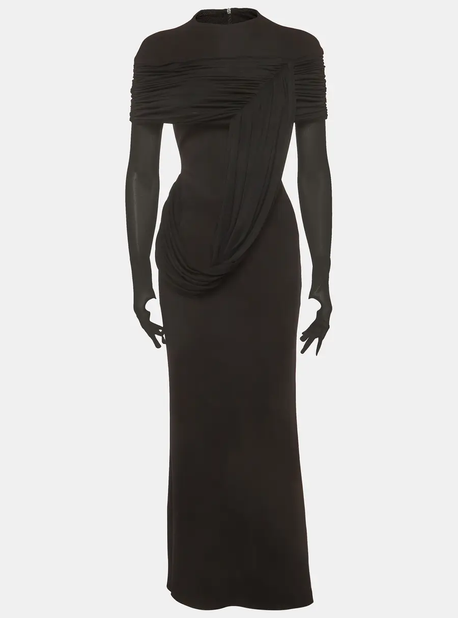 CHATS by C.DAM Black Jersey Draped Maxi Dress S