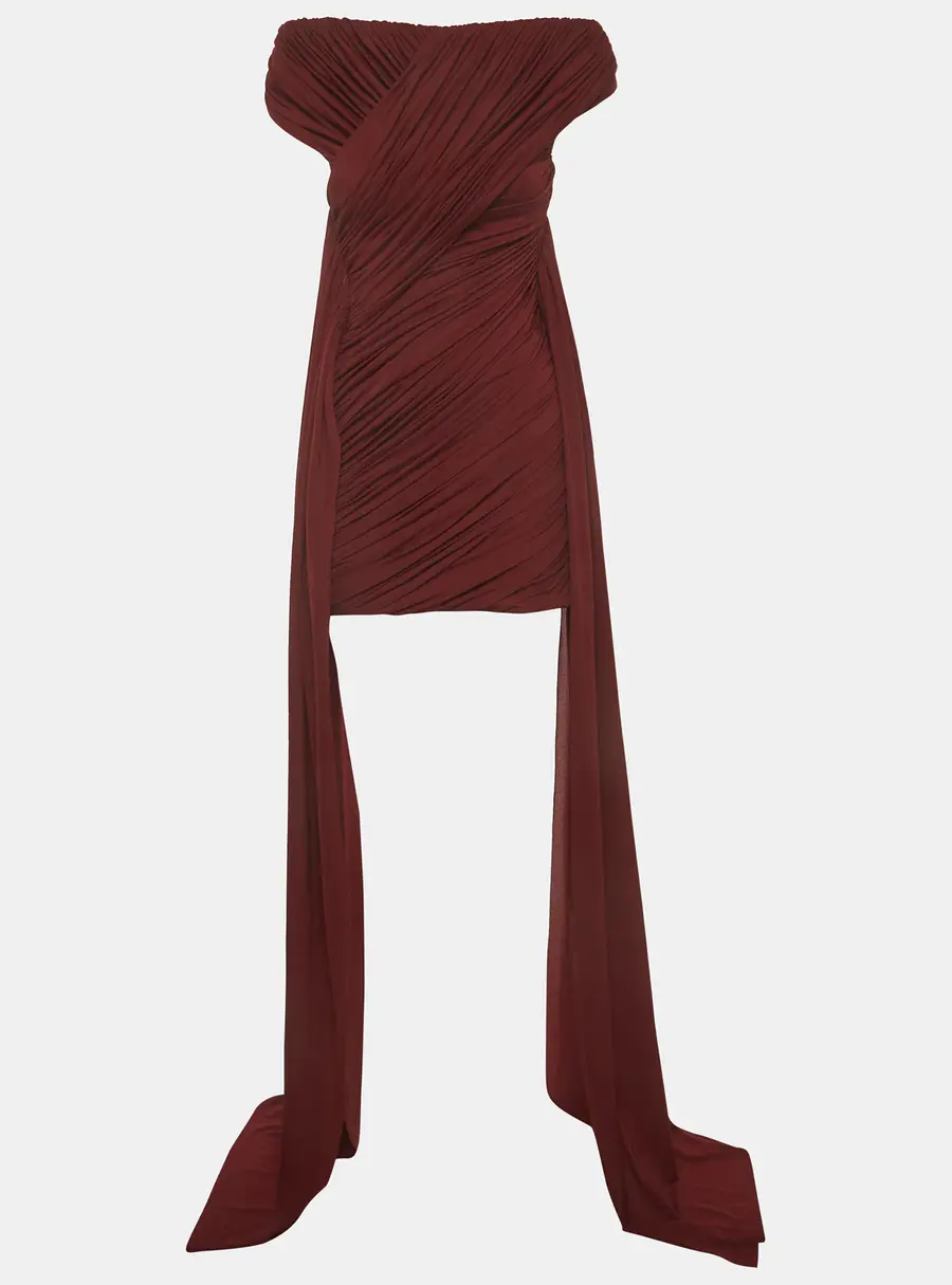 CHATS BY C.DAM Burgundy Jersey Asymmetric Draped Mini Dress S