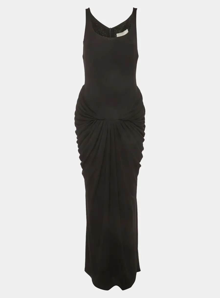Chats By C.Dam Black Knit Draped Sleeveless Maxi Dress S